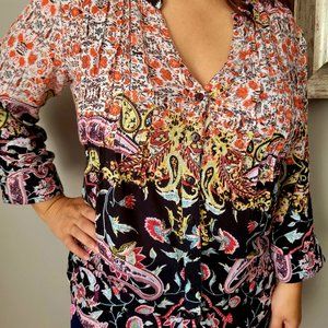 Phool Boho Women's 100% Rayon Lightweight Blouse, Floral Pattern, XL Size